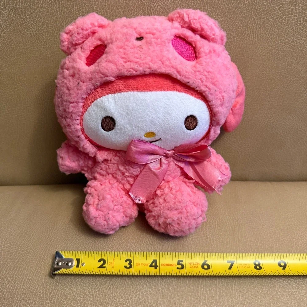 Sanrio My Melody Pink Bear Costume Sherpa Plush 7 Inch Satin Bow - Picture 3 of 10